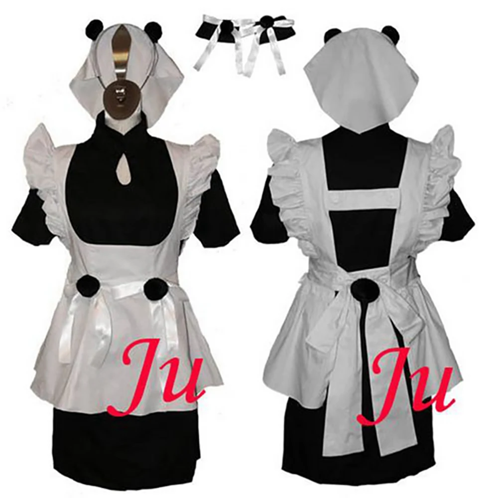 

fondcosplay adult sexy cross dressing sissy maid Gothic Lolita Punk Fashion black cotton Dress white apron CD/TV[CK001]