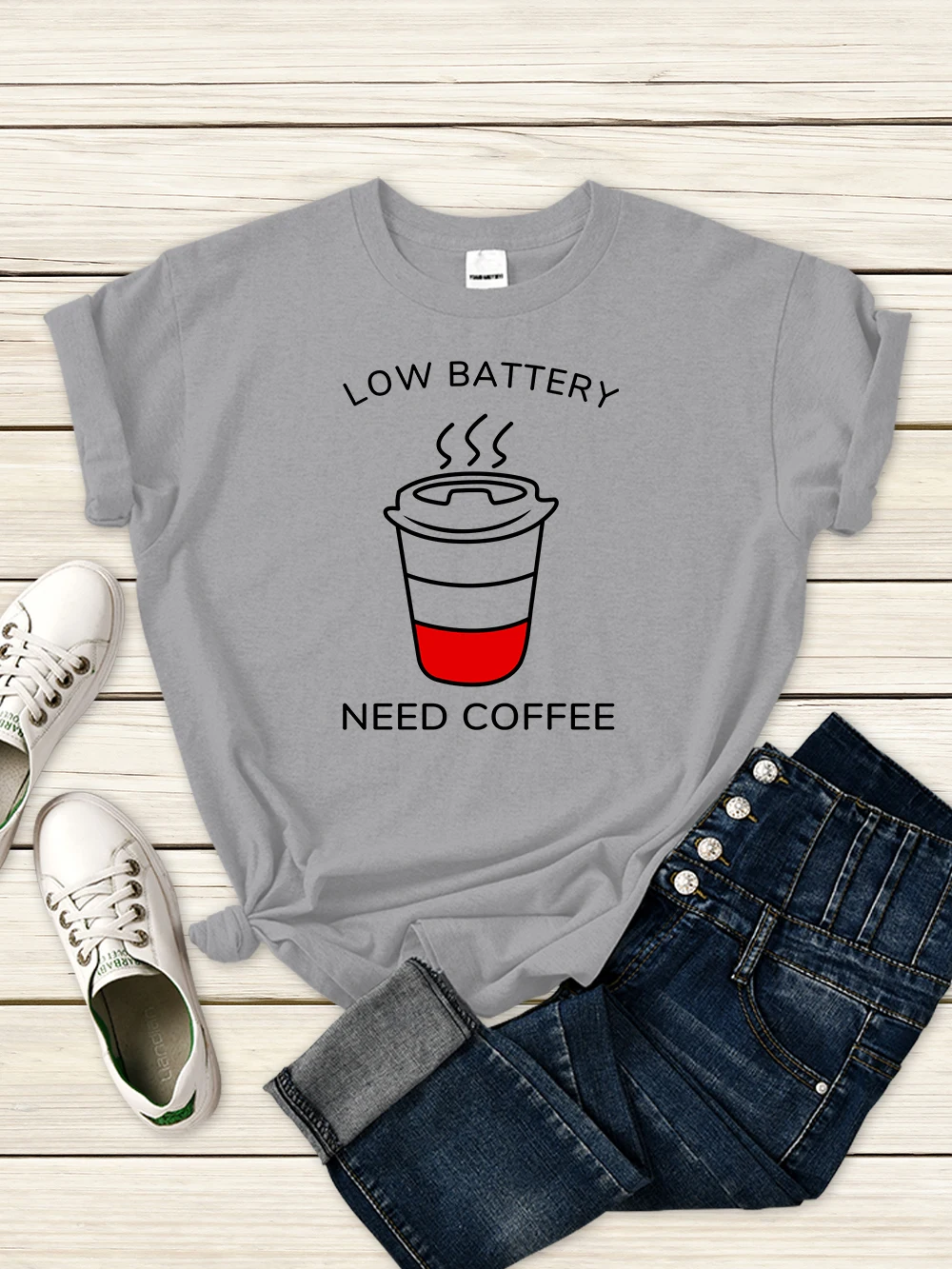 

Low Battery Need Coffeet Shirt Women Summer Daily Simplicity Clothing Harajuku Casual Clothes Round Neck Aesthetic Short Sleeve