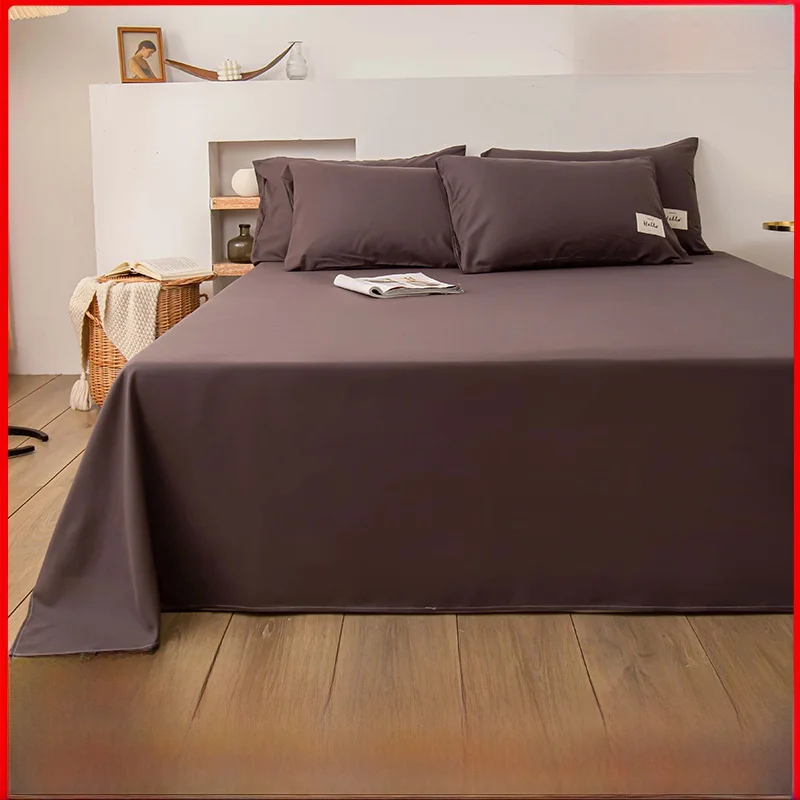 Простыня из стираного хлопка цельное однотонное постельное белье одноместное