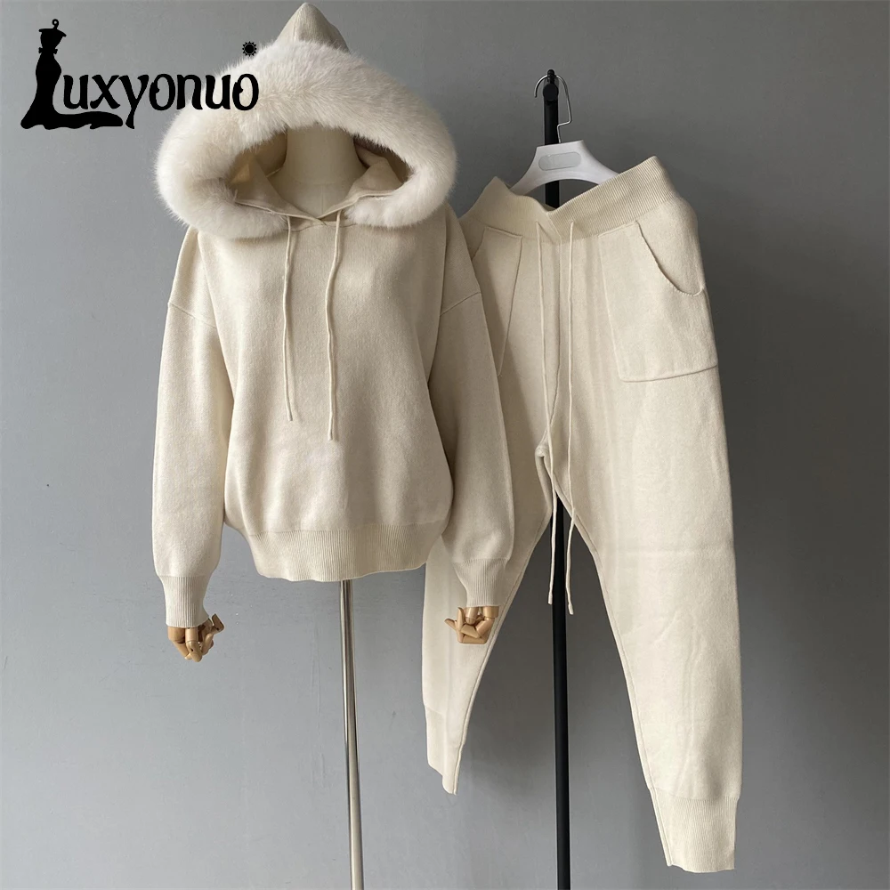 Luxyonuo женский комплект свитера с воротником из искусственного меха осенний