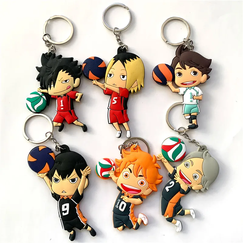 

Брелок школьный Haikyuu Karasuno, мультяшный силиконовый двухсторонний брелок для ключей из ПВХ, Детская безделушка