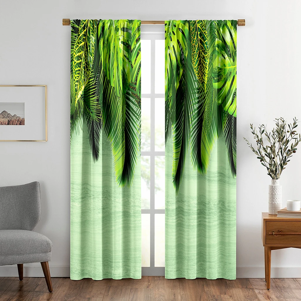 

Зеленые 3D занавески для гостиной, кабинета, декоративные занавески для спальни, стержень, оконные занавески, домашний декор, 2 шт.