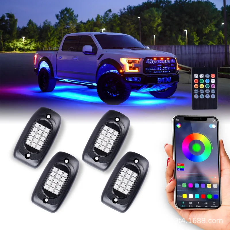 

4/6/8pc LED Car Chassis Light Ambient Light Colorful and Cool RGB Mobile App Bluetooth Remote Control Decorative Light