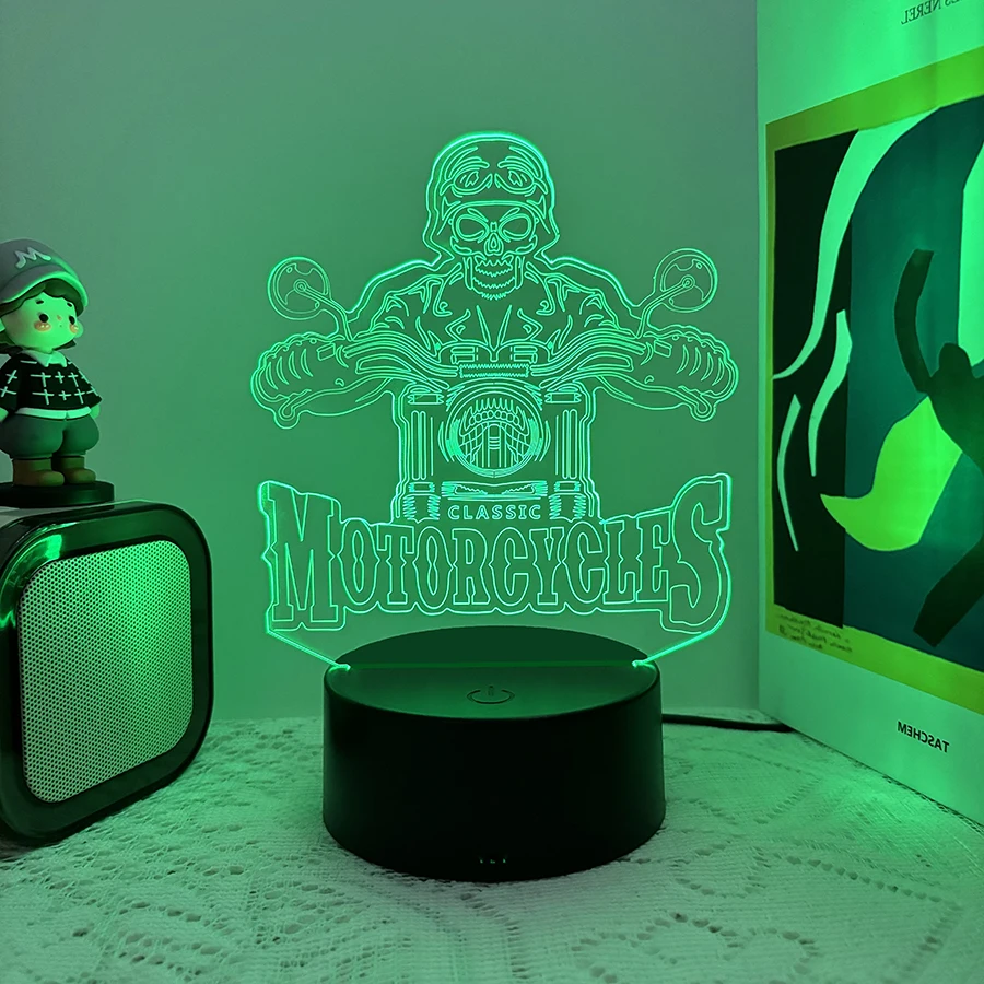 3D Ночник С Черепом Мотоцикла И 7 Искусственными Доступами Подарки На Хэллоуин Для