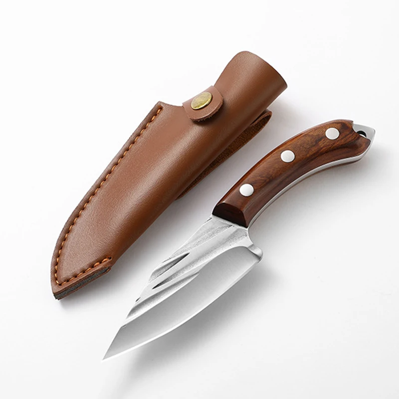 Нож с фиксированным лезвием из нержавеющей стали и деревянной ручкой