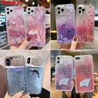 Блестящий чехол для Samsung Galaxy S21 Ultra Plus S20 FE A32 A02S A12 A42 A32 A52 A72 5G 4G Bling Liquid unicorn flower, мягкий чехол