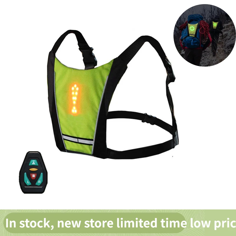 

LED Cycling Vest Night Cycling MTB Bike Bag Safety LED Turn Signal Light Vest Bicycle Reflective Warning Vests With Remote hot！