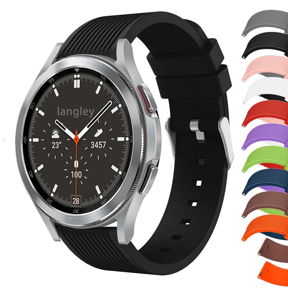 

20mm Silicone Wristband strap for Samsung Galaxy Watch 3/4 Classic 42mm 46mm 41mm Active2 44/40mm Straight Stripe Sport Bracelet