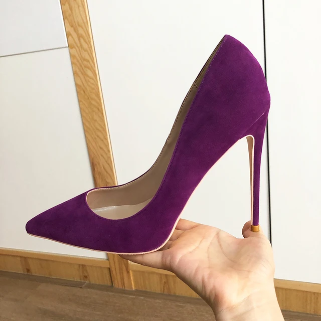 

Elegant Ladies Flock Fabric Pointy Toe Pumps Slip-On Stiletto Heels Shoes Women Shallow Mouth High Heel Dress Party Shoes Purple