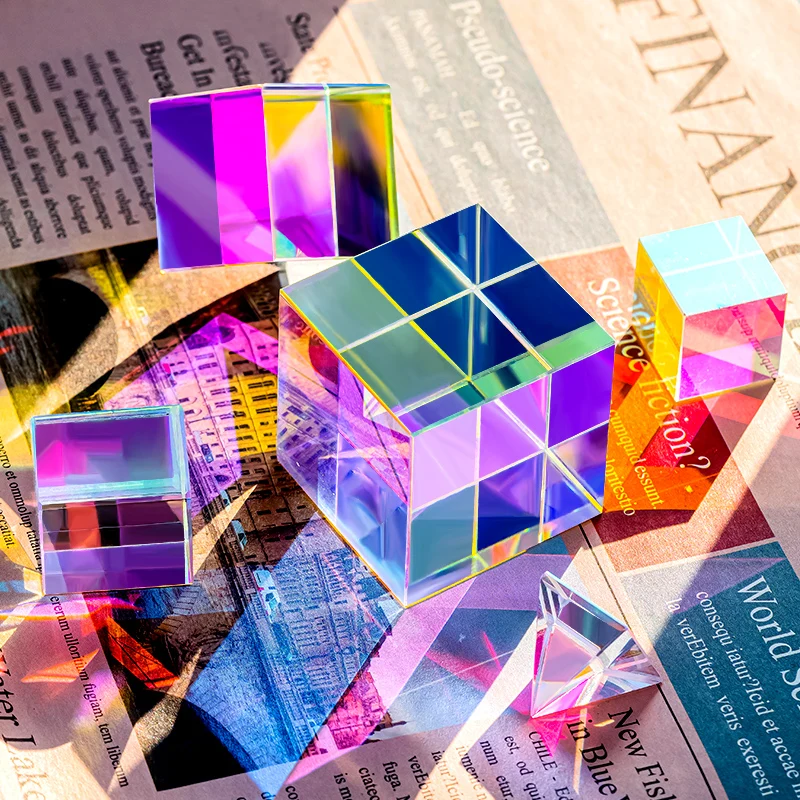 Фото Мини K9 Кристаллическая призма Куб Оптическое стекло RGB Дисперсия Призма X-Cube для преподавания физики Художественный декор Изготовление ювелирных изделий Ремесло DIY №1