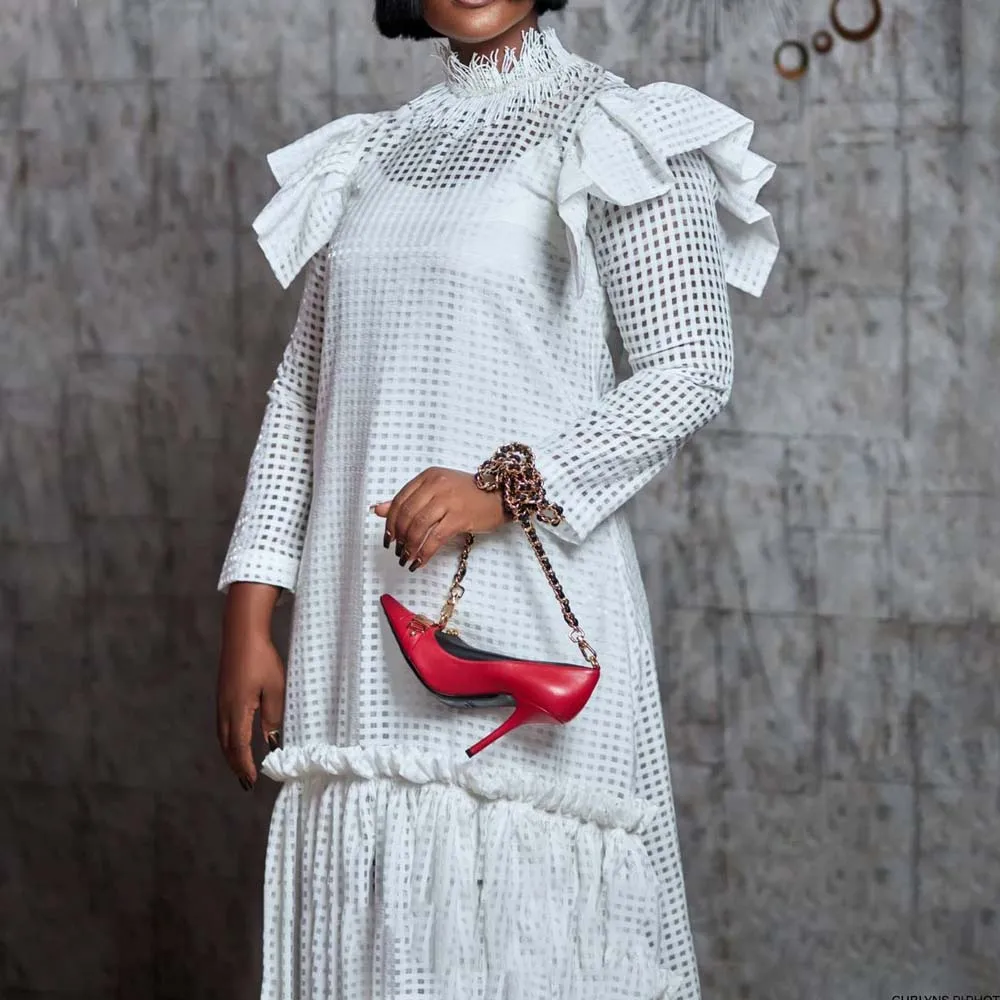 

Eelegant White Dress 2 Piece Outfits Fashion Sheer 2022 African Office Lady Work Wear Clothes Spring Midi Long Sleeve Dresses