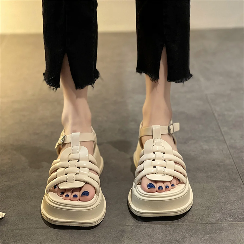 2022 Trend Women Candy Color Sandals Summer Platform Chunky Heels Open Toe Solid Weave Buckle Strap Ladies Punk Shoes Sandalias