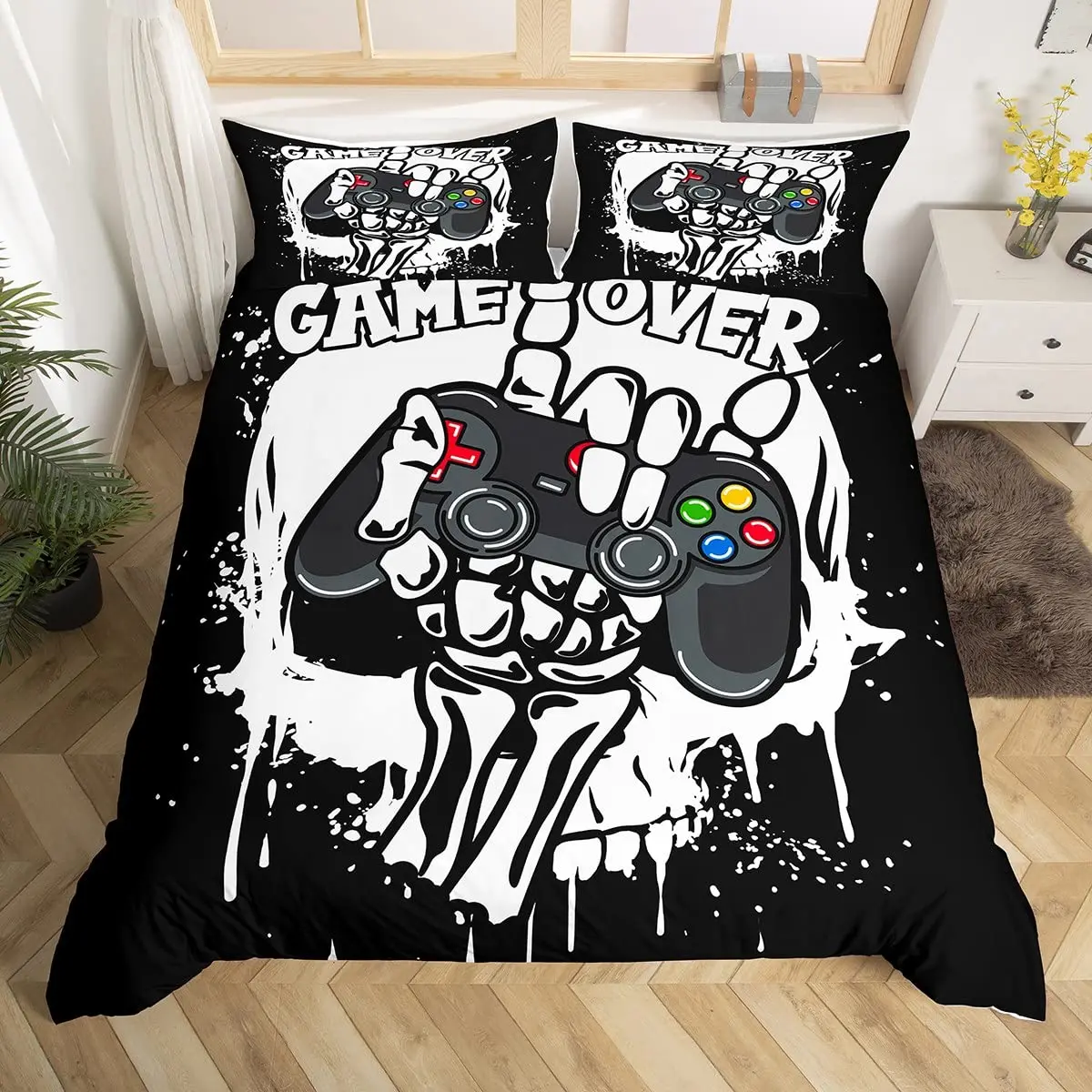 

Gaming Duvet Cover Set Gamer Room Decor for Boy Kids Teen Video Games Twin Bedding Set Microfiber Gamepad Let's Play