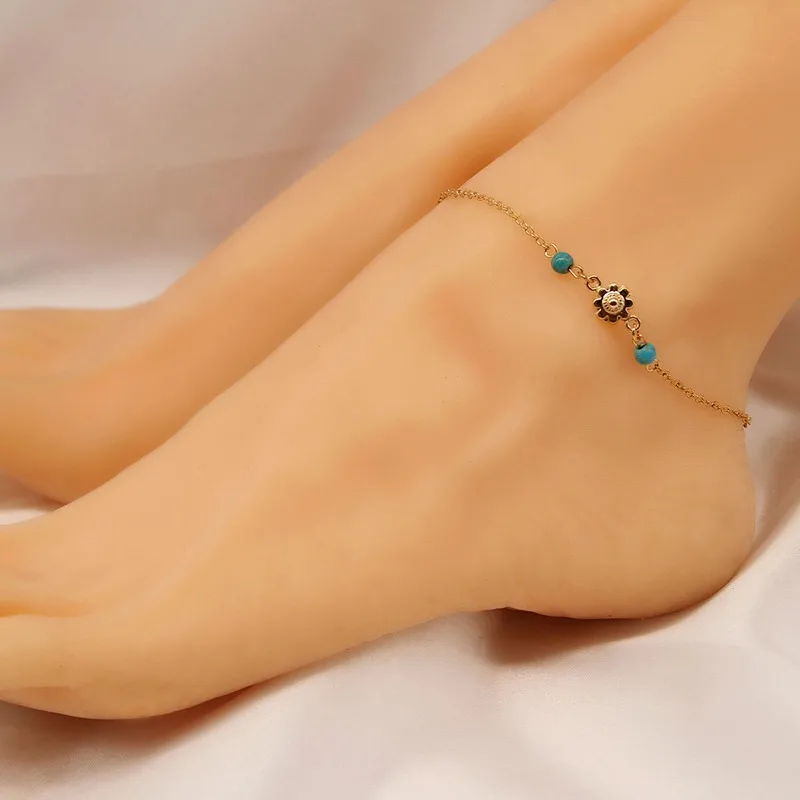 

1 Piece Bohemian Style Anklet Sunflower Pendant Female Personality Simple Cross Chain Jewelry Valentine Beach Foot Accessories