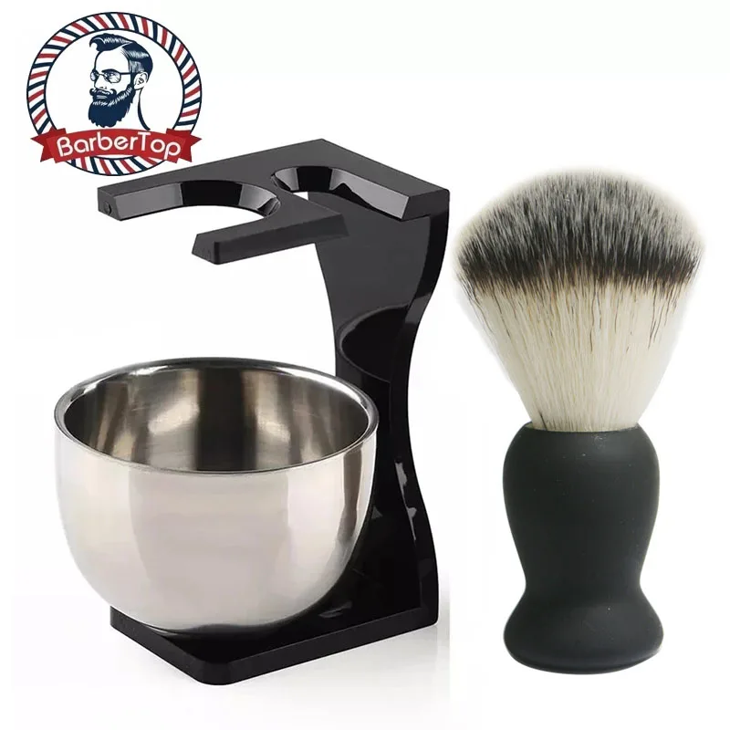 

Barbertop Professional Men Beard Shaving Brush Set Stainless Steel Bowl Stand Mustache Facial Cleaning Tool