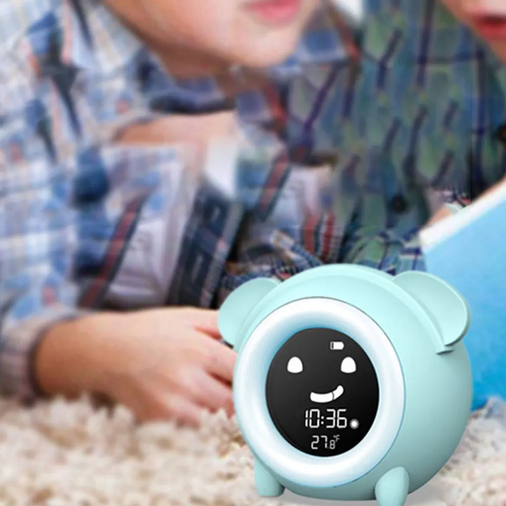 

Alarm Clock Snooze Wake Up Cartoon Digital Display Thermometer Bedside 12H 24H Battery Operated Button Control Sleep