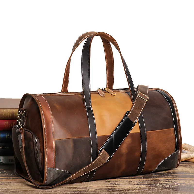 

Men /Women Large Luggage Travel Bag Luxury Unisex Leisure Weekend Bag Suitcase Crazy Horse Leather Travel Duffle Weekender Bags