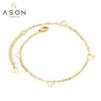 asonsteel fashion heart anklet gold color 316l stainless steel foot chain 235cm for women fashion jewelry beach accessories