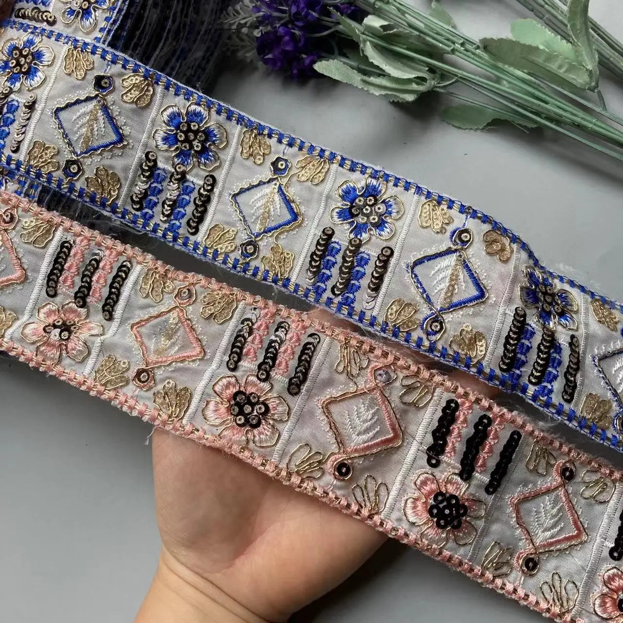 

2 Yards Ethnic Gold Thread Sequins African Lace Trims Geometric Lace Ribbon DIY Sewing Dress Decoration Bridal Lace