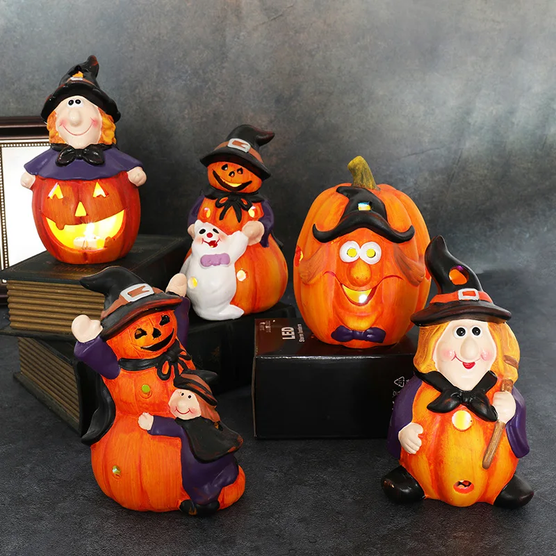 

Halloween Ceramic Pumpkin Ghost Lamps Led Broom Witch Lantern Bar Home Table Ornaments Kids Favors Happy Halloween Party Decors