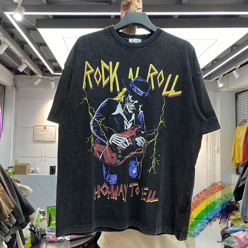 

High Street Vintage Skull T Shirt Men Women Best Quality Oversize Tops Tee Washed Short Sleeve