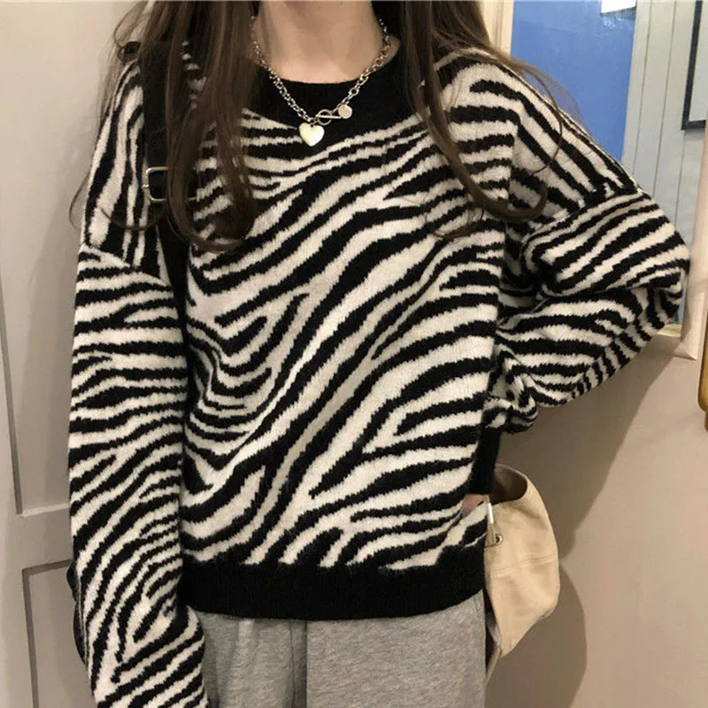 

Lucyever New Striped Women's Sweaters 2021 Autumn Korean Style O-neck Knitted Sweaters Pullover Woman Loose-fitting Wild Jumpers