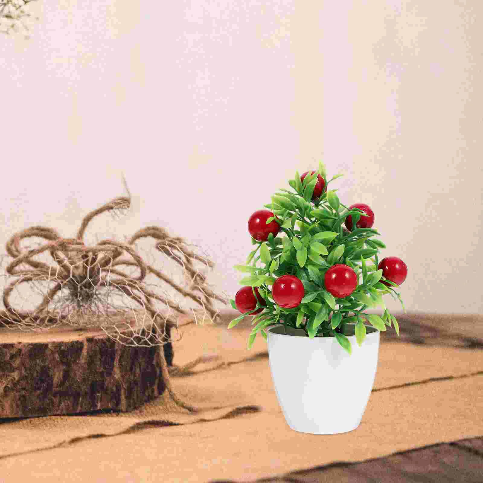 

2pcs Fake Bonsai Tree Artificial Potted Fruit Tree Fruit Kitchen Decor Adornment