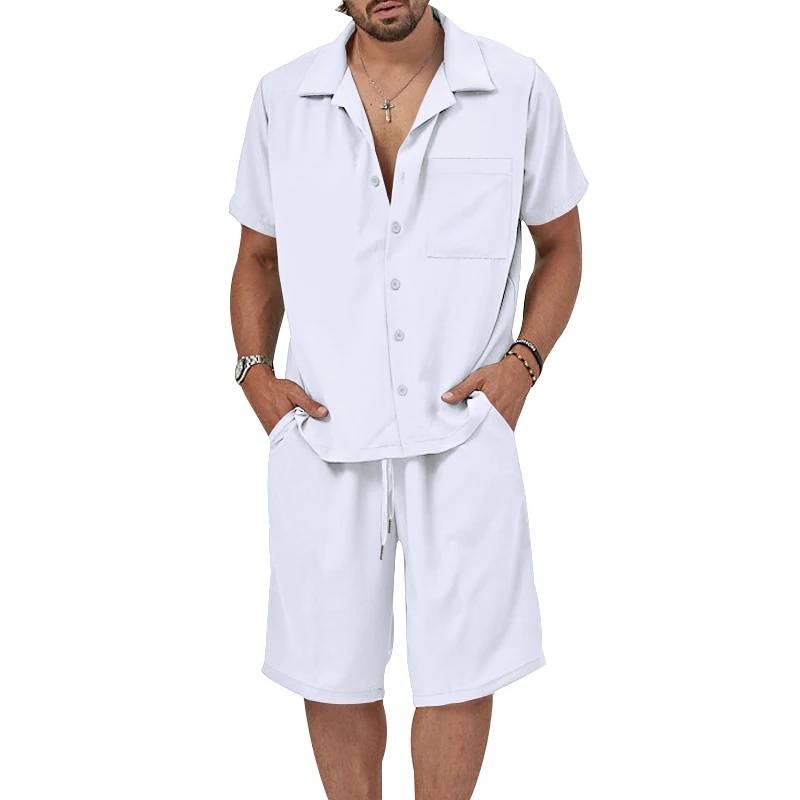 

Мужская рубашка с коротким рукавом, Повседневная рубашка с воротником-кубинкой в европейском и американском стиле, шорты с отворотом, лето 2023