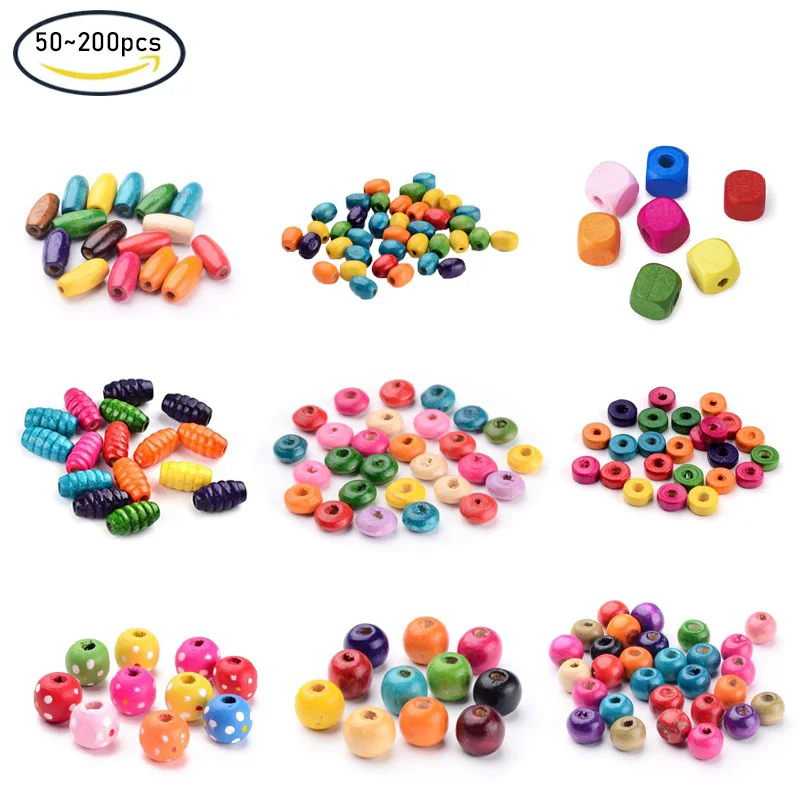 

50~200PCS Mixed Lead Free Wood Beads, Dyed. for fashion jewelry