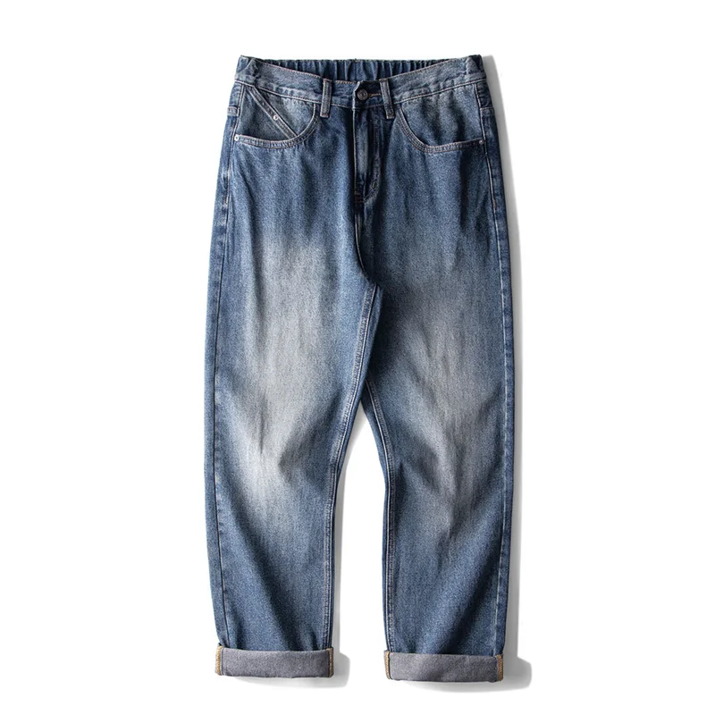 Streetwear Men 2022 Autumn Winter Jeans Men's Vintage Loose Straight Casual Pants Fashion Blue Temperament Harun Pants Female