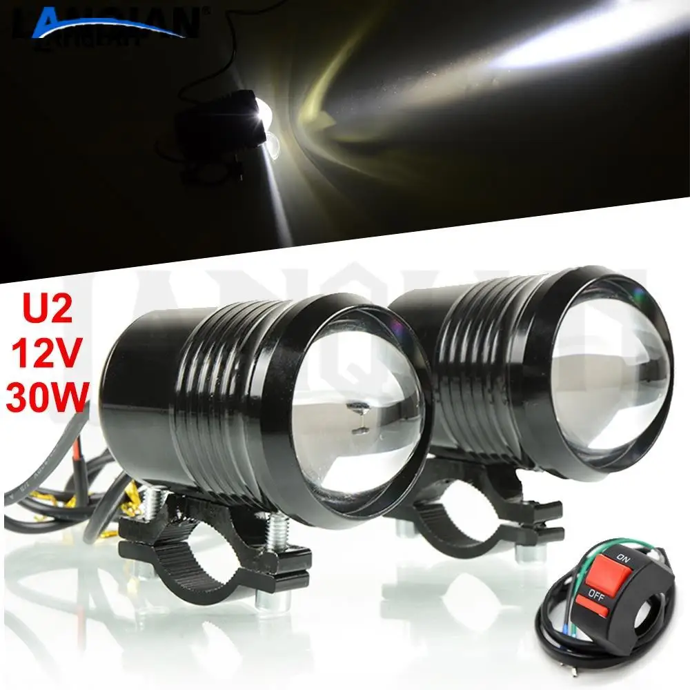 

Motorcycle LED Headlight Driving Fog Lamp 30W U2 Waterproof Fog Light Spotlight + Switch Fit Motorcycle Auxiliary lamp Parts