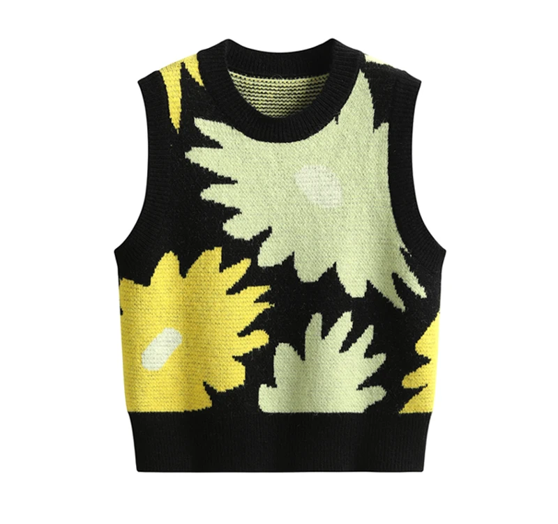 

Y2K Black Sleeveless Knitted Crop Women Sweaters Vest Spring Fall Casual Spring Preppy Style Tops