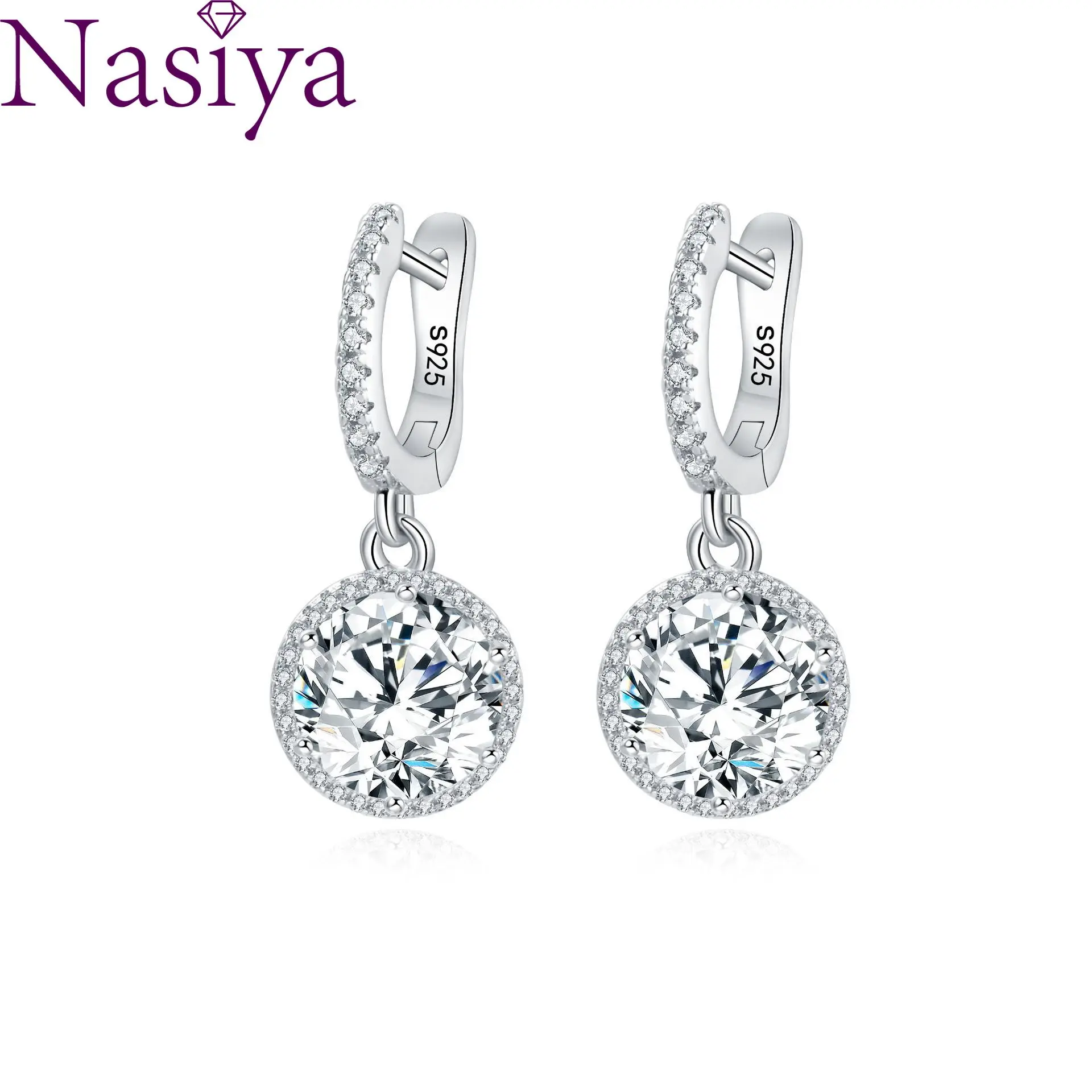 

S925 Sterling Silver Earrings Ear Buckle Temperament Hollow Women's 11*11MM Round Diamond Jewelry Wholesale