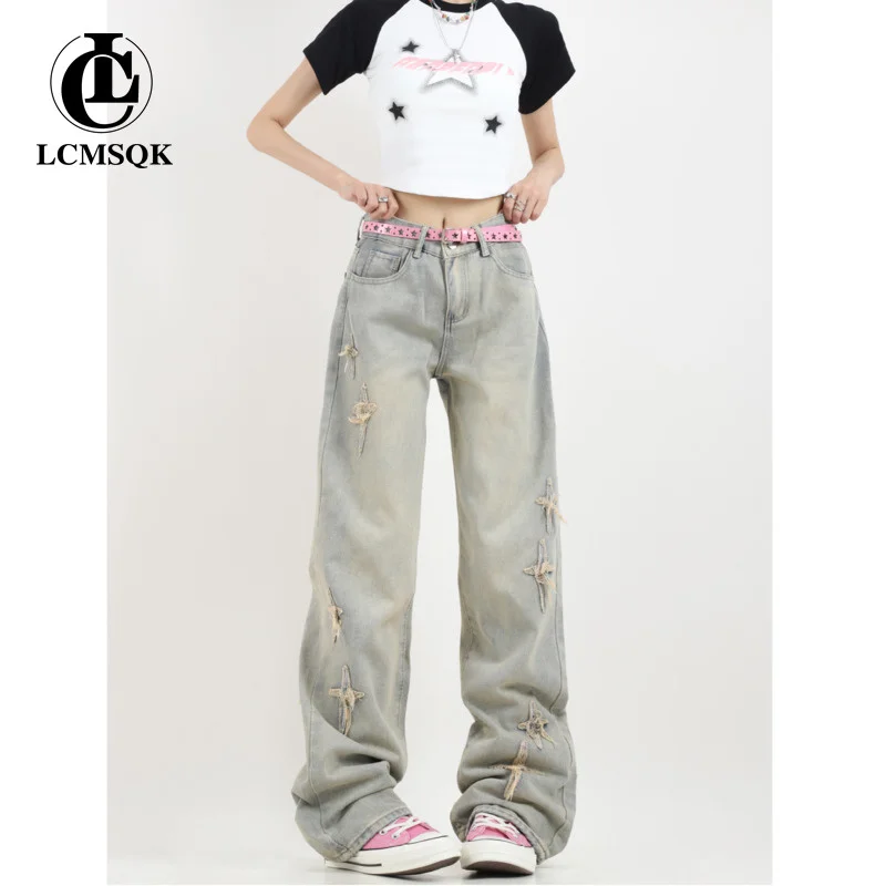 

Женские джинсы с прямыми штанинами, джинсы с высокой талией в уличном стиле, трендовая винтажная одежда в Корейском стиле, Y2k, 2023