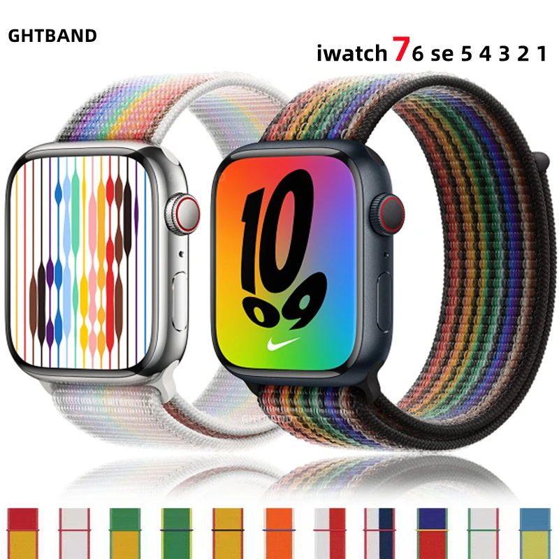 Фото Нейлоновый ремешок для apple watch 44 мм 40 мм 45 мм 41 мм 38 мм 42 мм, браслет для nike correa de Nylon, для iwatch Series 7 se 6 5 4 3 2 №2