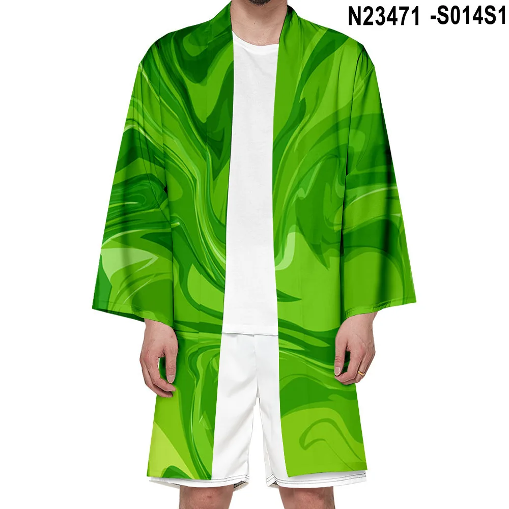 Gradient Blooming Men Kimono Couple Print Full Sleeve Robe 3XL 4XL Mid Length Bathrobe Casual Loose Home Jacket