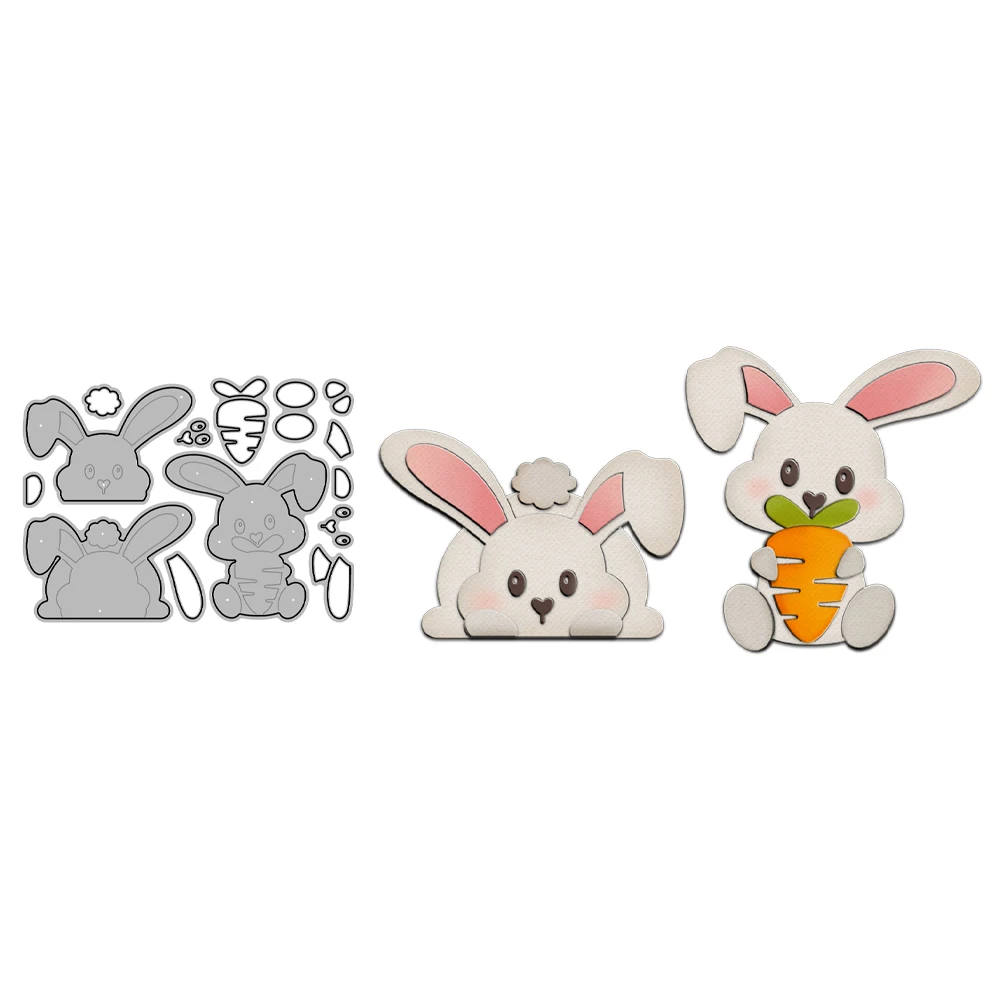 

MangoCraft Cute Cartoon Rabbits And Carrot Cutting Dies Easter Series DIY Scrapbooking Supplies Metal Cut Dies For Cards Albums