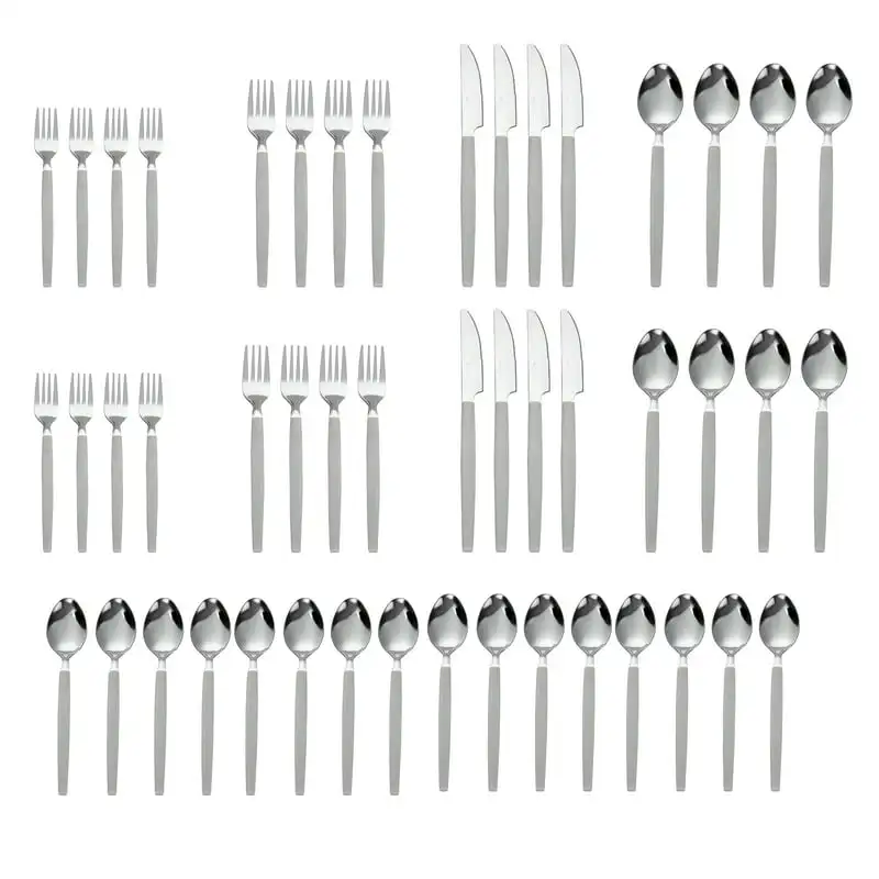 

Stainless Steel & Plastic Flatware with Organizer Tray, Soft Silver, Service for 8 Dish drying racks Kitchen organizer Food stor