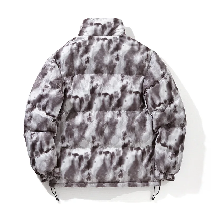 American Fashion Brand Tie-dye Stitching Stand-up Collar Winter Jacket Men  Korean Fashion Loose Warm Jacket Streetwear