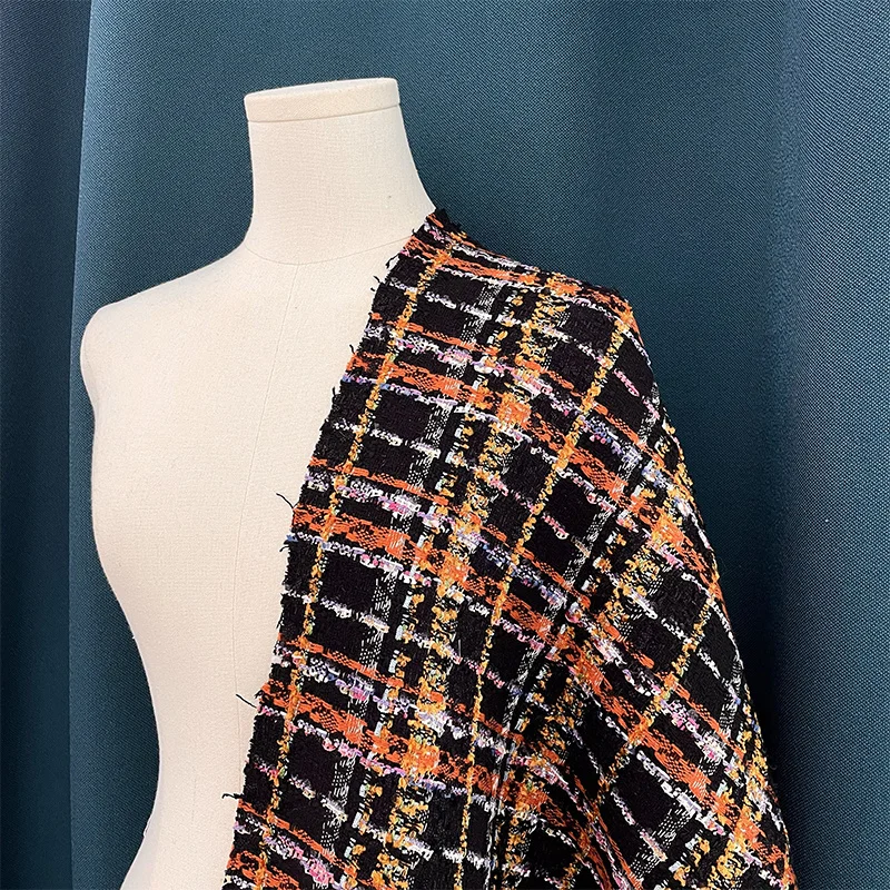 

New Black Color Yarn Plaid Woven Tweed Fabric DIY Spring and Autumn Suit Skirt Knitted Fabric Sewing Materials Needlework Cloth