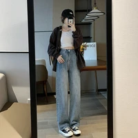 fashion korean jeans women mopping trousers denim vintage blue streetwear high waist wide leg pants trousers femme casual