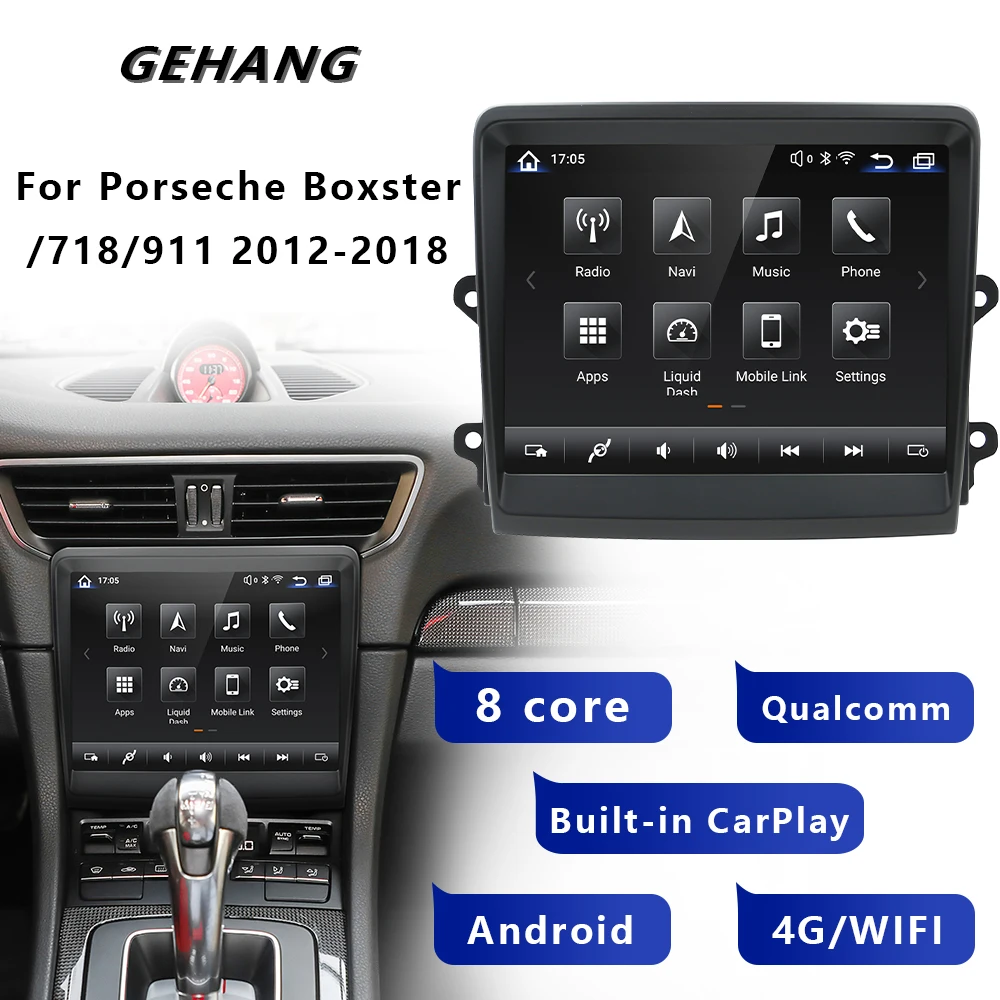 

GEHANG Car Radio Auto Stereo 4G LTE 64G For Porsche Boxster 911 718 2010-2017 Android auto Multimedia Player Wireless carplay