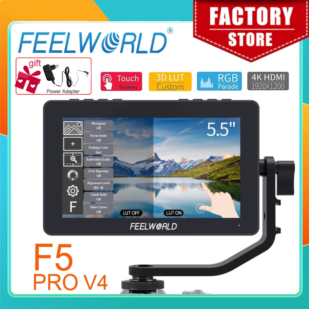 FEELWORLD 6-дюймовый полевой монитор камеры DSLR F5 Pro V4 с сенсорным экраном 3D LUT FHD1920 1080 4K