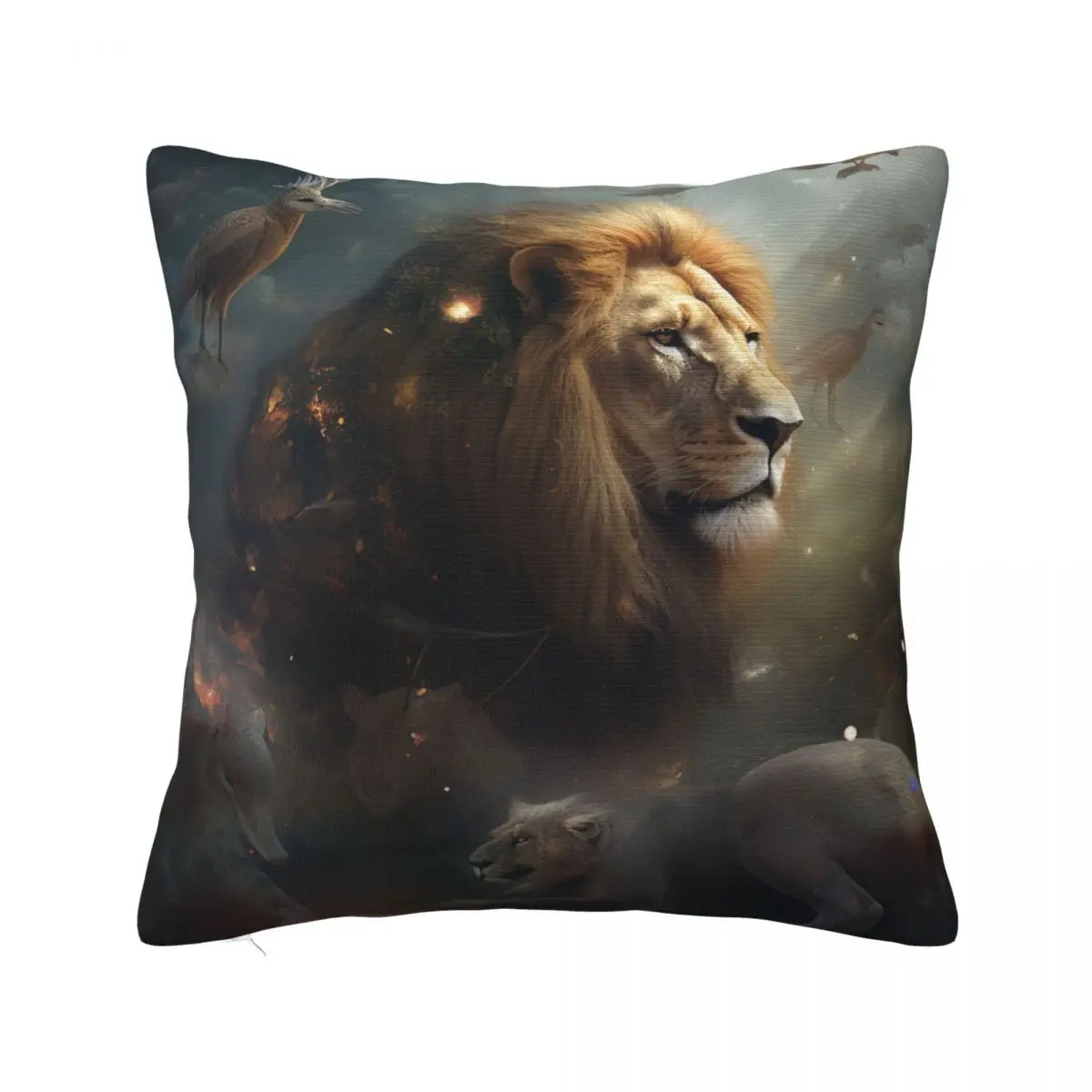 

Lion Pillow Case Mystical Realms Spring Square Pillowcase Polyester Bed Zipper Cover