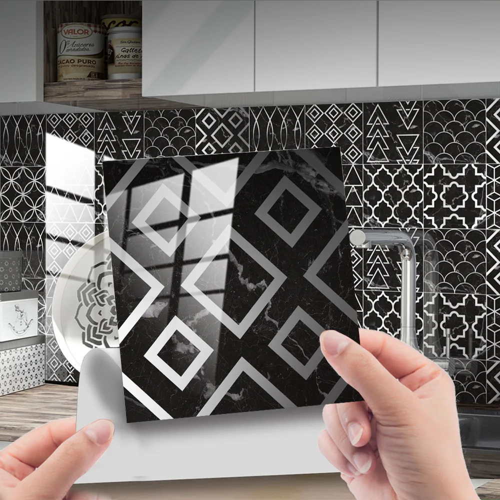 10pcs Crystal Tile Wall Stickers Black Premium Sense Sticker Modern Minimalist Bedroom Living Room Kitchen |
