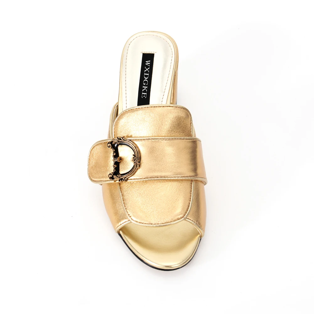 Block heel Gold Sandals Shoes for Women 2022 Designer Luxury Mules,Brand Fittings Sandal Woman Summer Fashion Style Plus Size 44