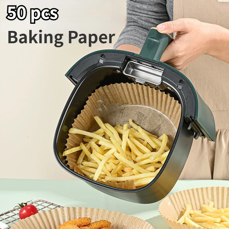 50pcs Air Fryer Special Paper Food Silicon Oil Paper Round Bracket High Temperature Absorbent Paper Baking Accessories