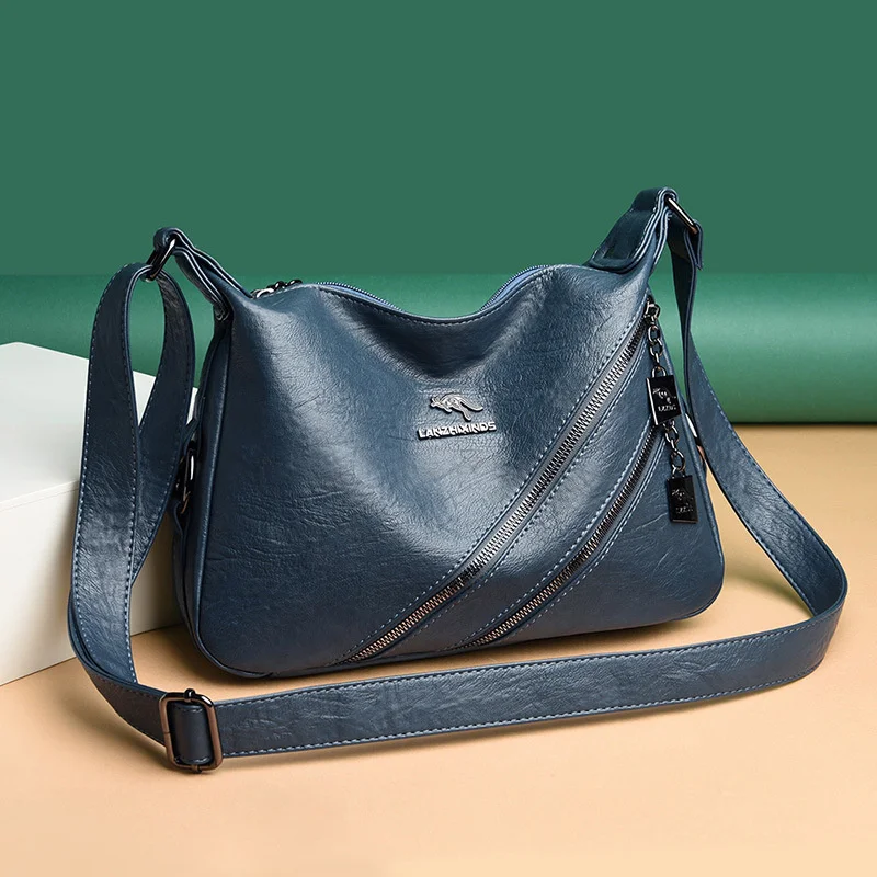 

high quality luxury brand Double zipper design sheepskin mother 2023 Korean fashion diagonal one shoulder crescent casual women'