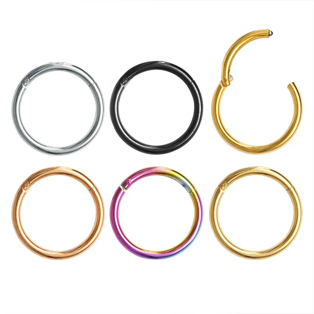 

6/8/10/12mm Nose Ring Hinged Clicker Segment Nose Rings Helix Cartilage Septum Hoop Surgical Stainless Steel Seamless Earrings