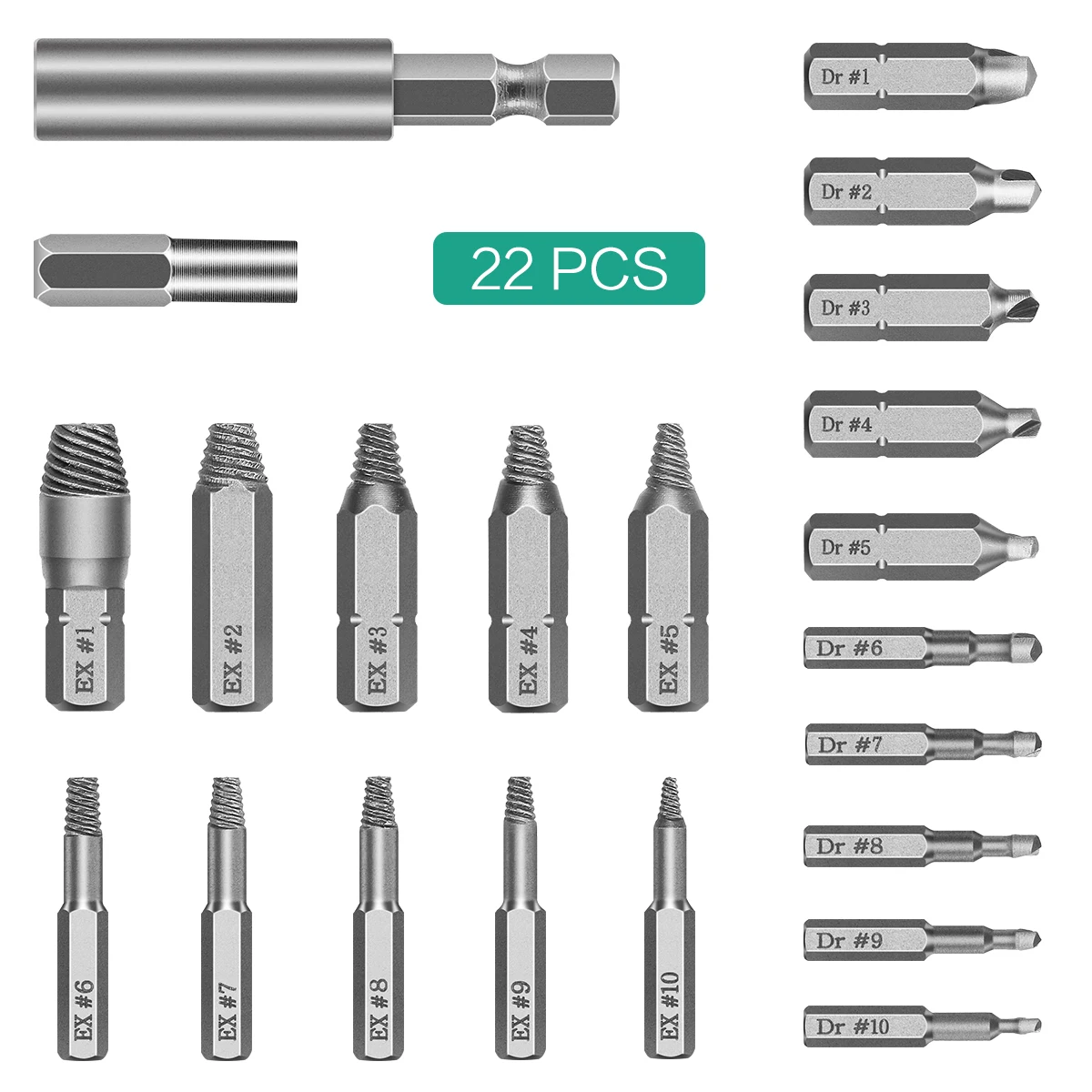 

ORIA Damaged Screw Extractor Kit 22PCS Screw Remover with Extension Bit Holder Socket Adapter S2 Alloy Steel Screwdrivers